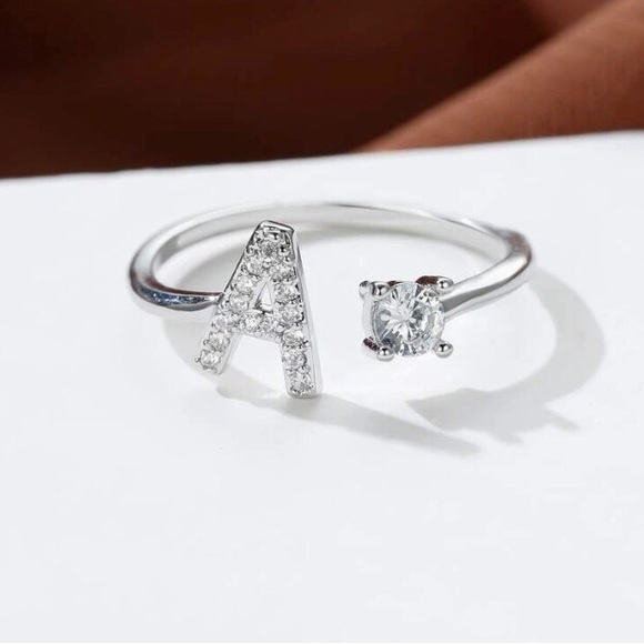 🤩 Letter “A” Cubic Zircon Silvertone Adjustable Ring NWT - Picture 6 of 10